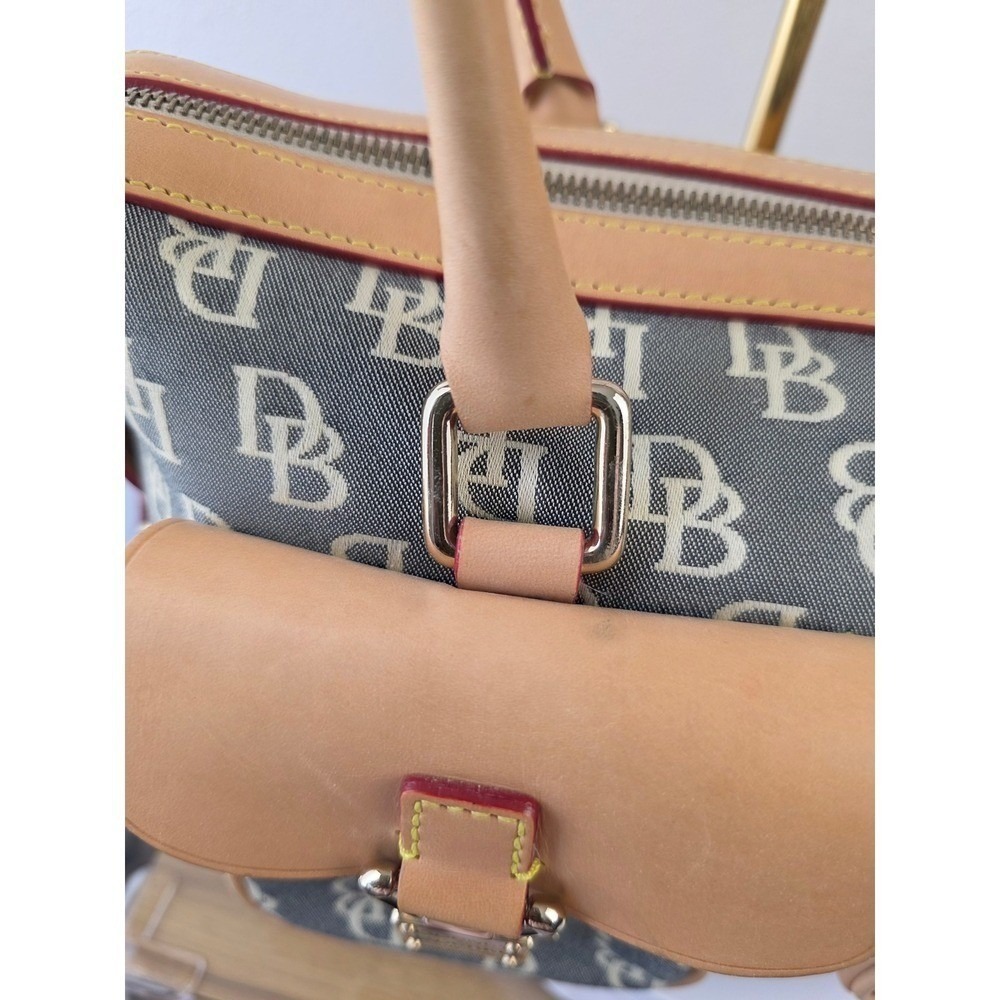 Dooney & Bourke Signature Monogram Canvas Satchel Grey Tan Leather Trim Bag - Picture 14 of 16